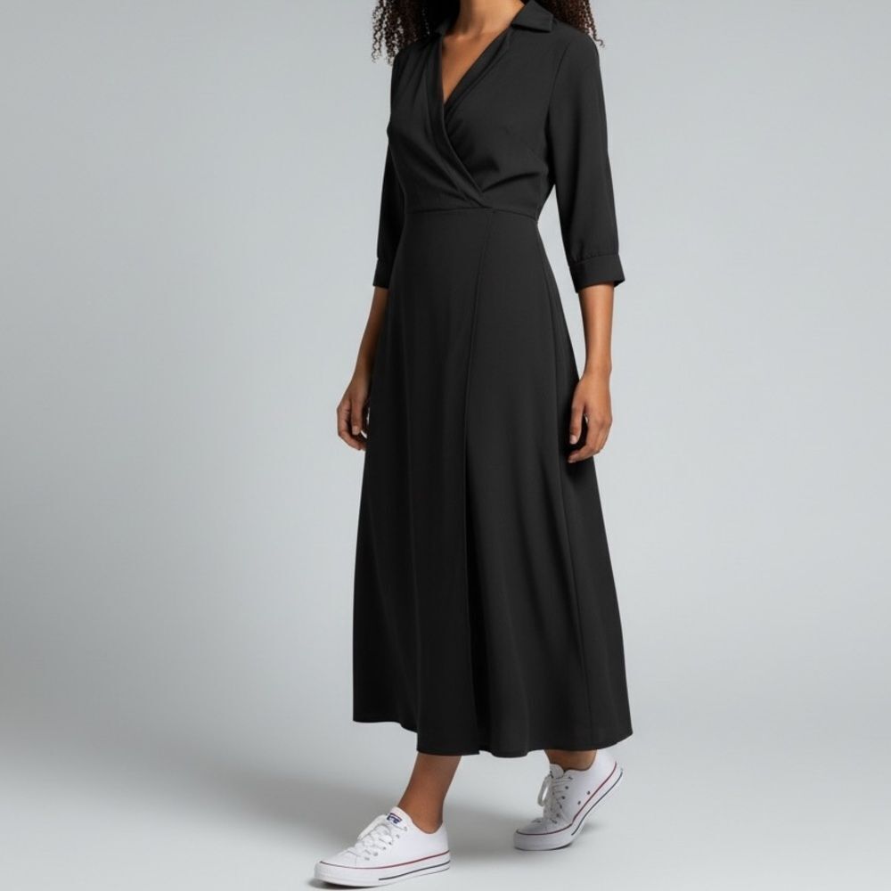 Unmarked Elegant Black Wrap Maxi Dress in Size Large